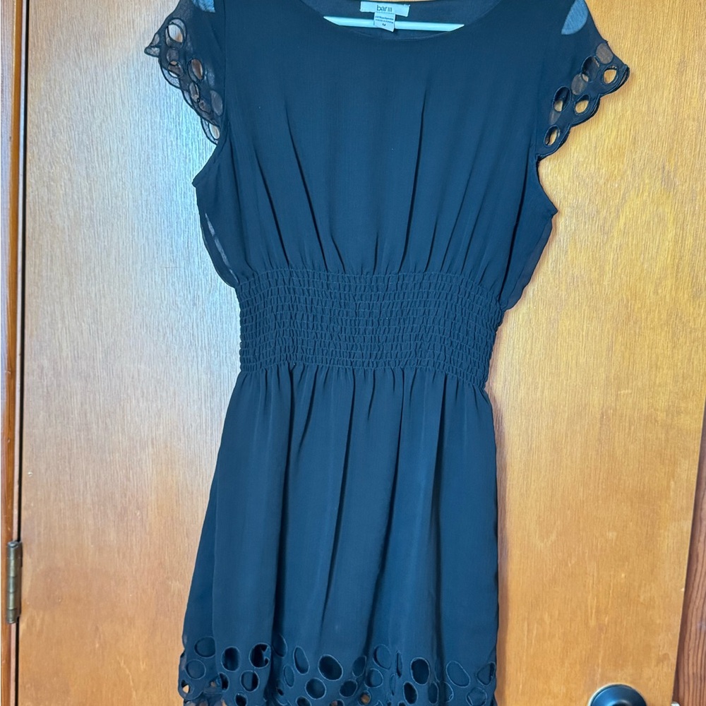 Bar III Black Dress with Crew Neck and Flutter Sleeves